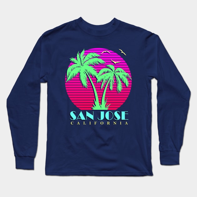 San Jose California Palm Trees Sunset Long Sleeve T-Shirt by Nerd_art